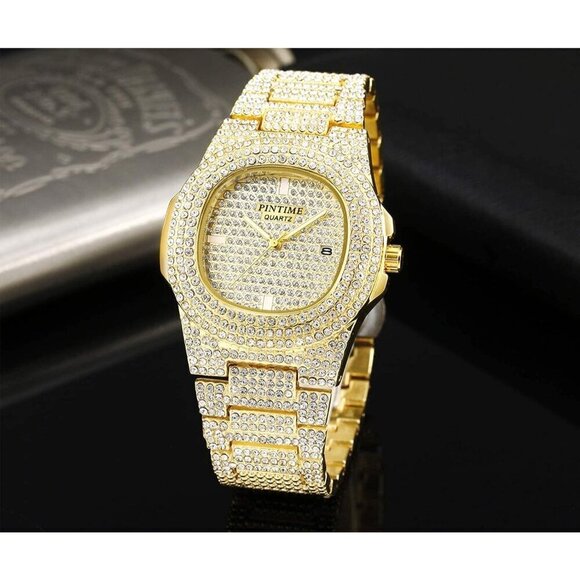✨ Gosasa Analog Quartz Men Gold Fashion Crystal Stainless Steel Bracelet Watch - Picture 3 of 6
